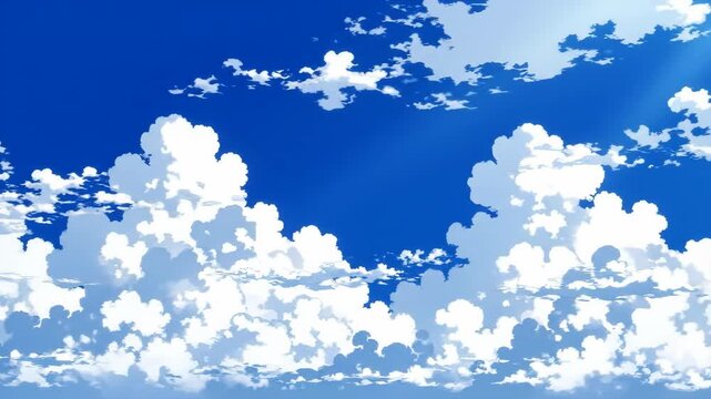 Cartoon Style Blue Sky with White Fluffy Clouds Illustration