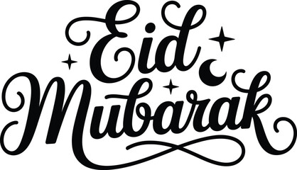 Elegant eid mubarak calligraphy with crescent moon and stars