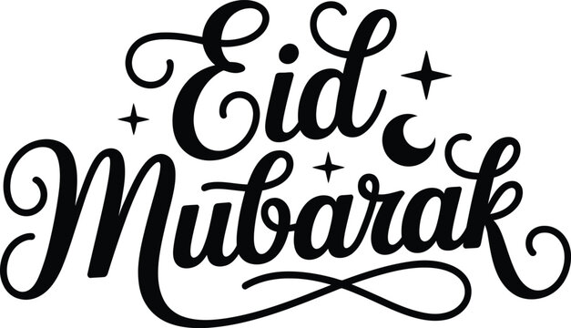 Elegant eid mubarak calligraphy with crescent moon and stars