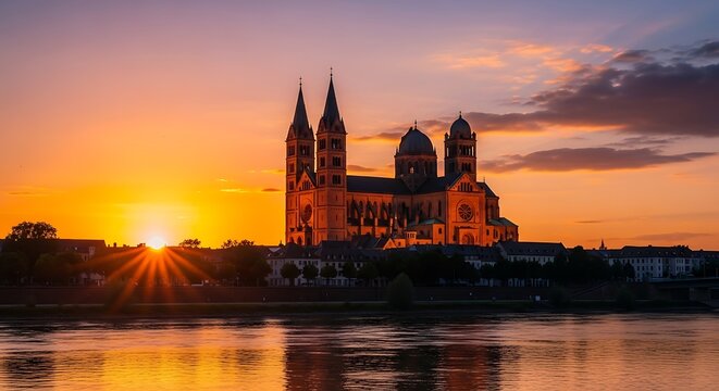 Sunset Over Worms Cathedral - A Majestic Silhouette Against the Evening Sky.