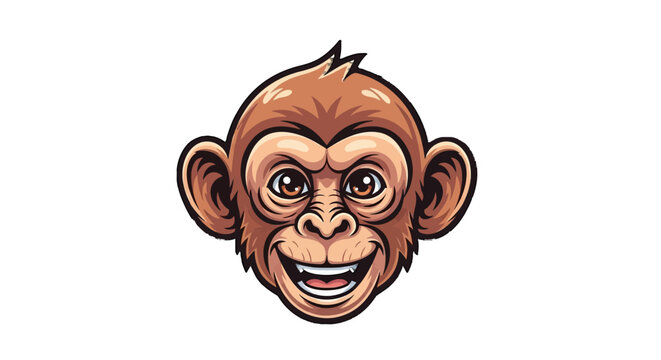 Joyful Monkey Head Mascot with Wide Grin and Playful Expression on Isolated White Background