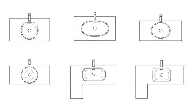 Bathroom Vanity Countertop Sink Units Vector Pack &ndash; Plan View Outline CAD Set