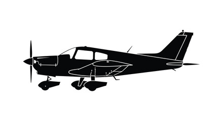 A striking black silhouette of a small single engine airplane in flight showcasing its aerodynamic design silhouette high quality professional detailed modern