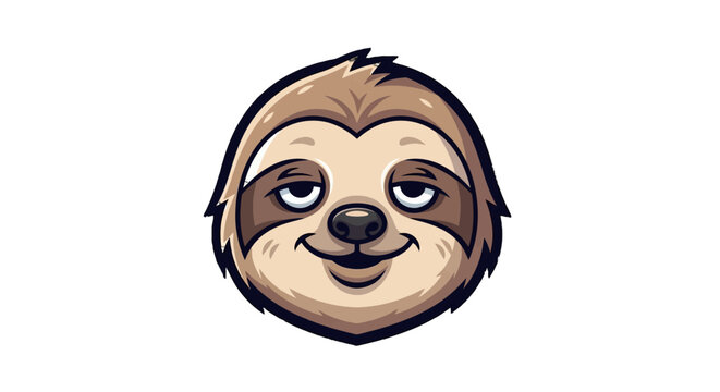 Cute Relaxed Sloth Face Smiling with Content Expression on Isolated White Background