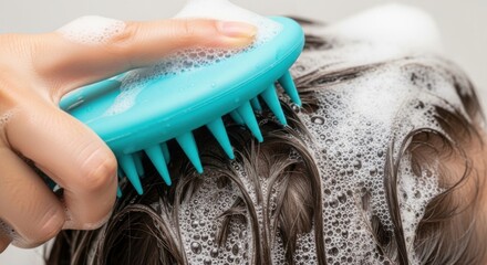 Scalp Massage with Silicone Brush During Hair Washing Routine