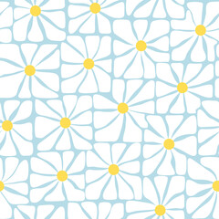 Seamless Stylized Daisy Pattern in Blue and White