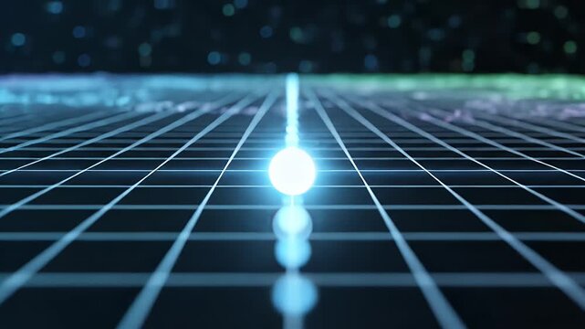 Futuristic digital grid field with glowing energy nodes.