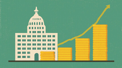 Obraz premium Flat Economic Growth Illustration with Government Building and Rising Coin Chart