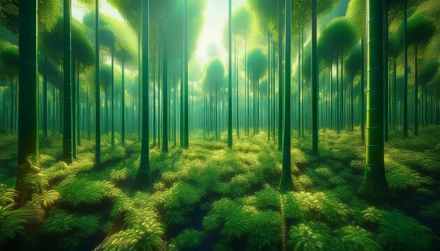 forest with growing green bars