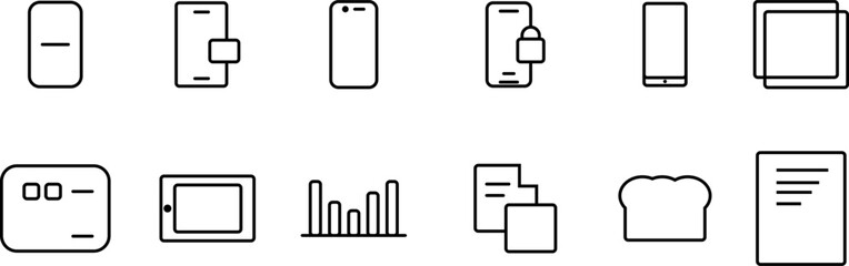 Fototapeta premium Collection of black minimalist line icons representing various electronic devices