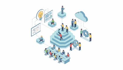 Teamwork and Collaboration Isometric Flat Vector Illustration on White Background. Clean isometric flat vector illustration of a business team working together, representing teamwork and collaboration