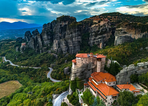 View of Meteora with Eastern Orthodox monasteries, Greece