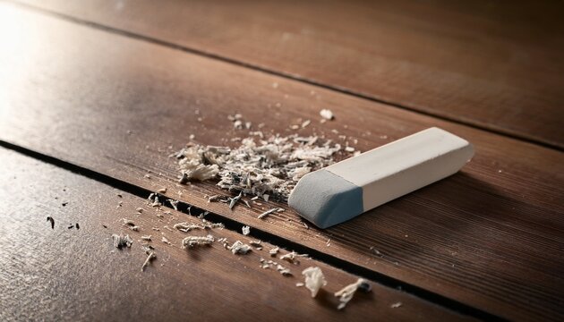 used eraser with eraser shavings on desk