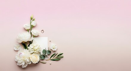 Soft beige gradient background with elegant white flowers in focus for organic beauty products and romantic wedding stationery designs