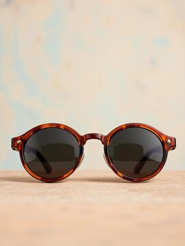 Vintage-inspired round sunglasses with brown frames and gray lenses, ||vintage, eyewear