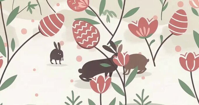 seamless pattern with tulips and rabbits