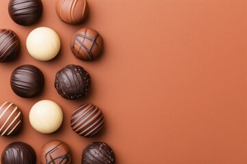 Obraz premium Assorted luxury dark, milk, and white chocolate Easter eggs on vibrant red textured background