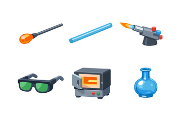 Glassblowing tools and equipment collection for artistic creation and craft