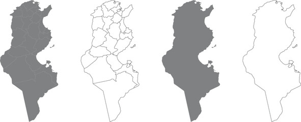 Tunisia Administrative Map Vector  Detailed Governerate Outline and Silhouette Set © Jasim