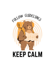 Brown Bear Traveling Keep Calm Kids Tshirt Design - 1