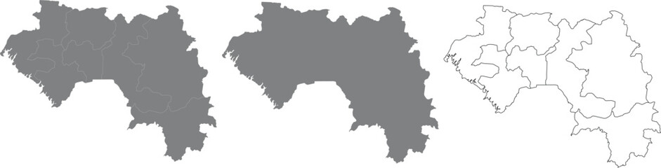 Fototapeta premium Guinea Map Vector Illustration Silhouette, Outline, and Regional Divisions