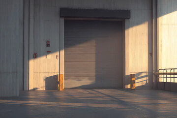 Closed Warehouse Loading Gate at Dawn