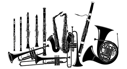 Orchestral Woodwind and Brass Instruments Silhouette Collection