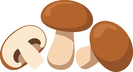 Fresh Brown Mushrooms Isolated on Transparent Background Organic Produce Concept