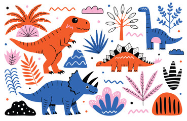 Cute Hand Drawn Dinosaur Prehistoric Animal Doodle Vector © revpy