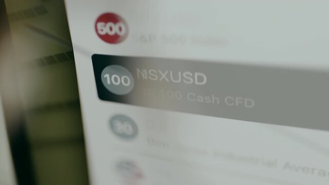 NSXUSD Ticker for US 100 Cash CFD, view through eyeglasses