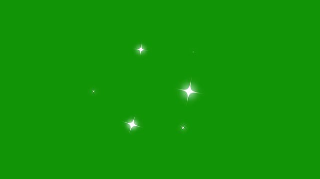 Twinkle lights stars, blinking stars light motion, glitter sparkle twinkling star animation, white cartoon star sparkle vector doodles, glowing light effect on green screen background. 4k animation