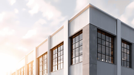 Modern Warehouse Exterior with Large Windows