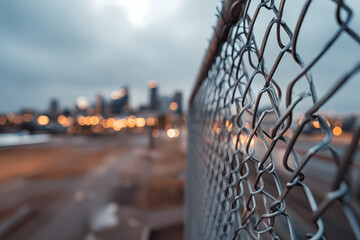 Metal Fence with City Skyline Background