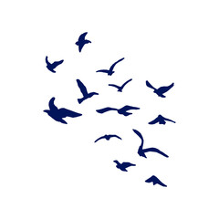 Fototapeta premium Flock of Flying Birds Silhouette Soaring in Sky Isolated Vector Design Element, Wildlife Migration, Freedom and Grace Hand Drawn Sign of Dove Illustration