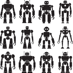 Set of robot icons in various designs