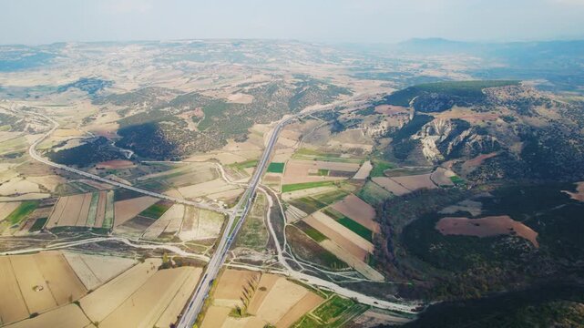 Aerial view of Kula Fairy Chimneys Natural Monument in Turkey