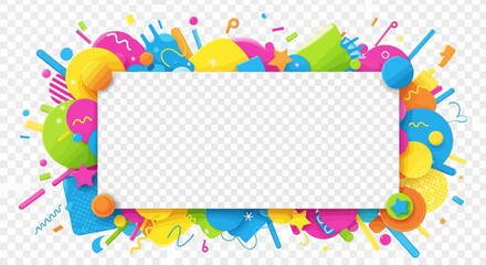 Colorful happy birthday card illustration with a decorative vector frame border and festive celebration pattern design featuring copy space for a party invitation or gift wallpaper © Rizky