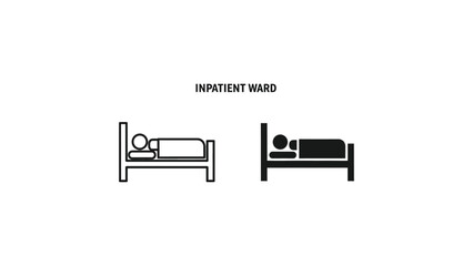 Inpatient ward beds in simple line art with minimalist design in black and white for healthcare illustration