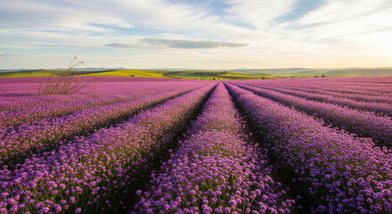Vast field of vibrant tulips stretching into the horizon under clear skies