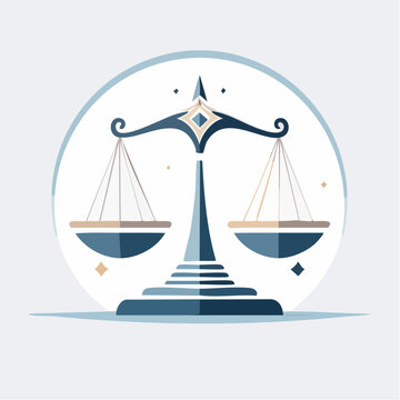 Balance scale illustration, symbolizing justice, law, and equilibrium in a circular frame