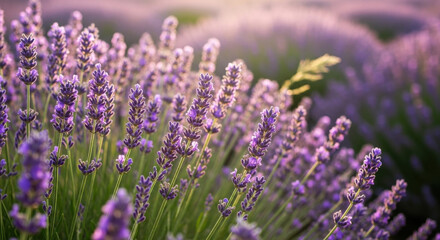 Obraz premium A vibrant butterfly amidst blooming lavender flowers on a sunny day