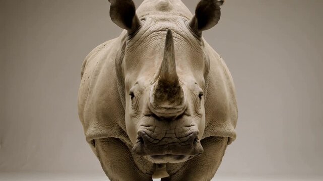 Rhinoc&eacute;ros blanc imposant en gros plan face cam&eacute;ra