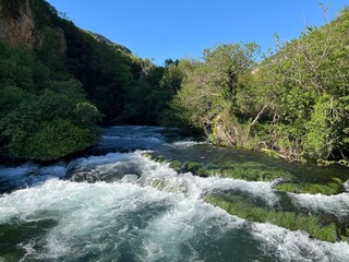 Natural landscape and vegetation of the Krka River along Roski slap waterfall (Krka National Park, Croatia) - Prirodni krajolik i vegetacija rijeke Krke uz Ro&scaron;ki slap (Nacionalni park Krka, Hrvatska)