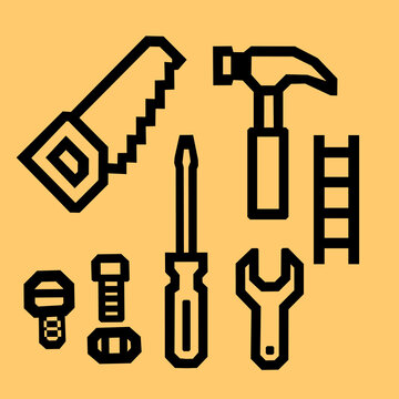 PIXEL ART TOOLS SAW HAMER VECTOR