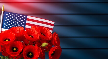 Obraz premium Celebrating flag day with patriotic spirit and red poppies