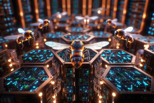 Cyber Bees Flying Around a Digital Hive