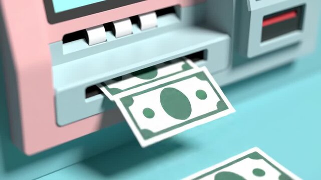 An image depicting money dispensing from an ATM machine, showcasing financial transactions and finance concepts.