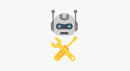 Obraz premium Conceptual Icon Representing AI Robot System Maintenance, Development, and Technical Support Solutions
