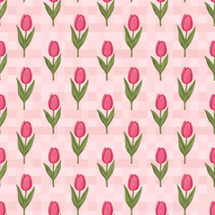 Obraz premium Pink Tulip Pattern on Light Background.