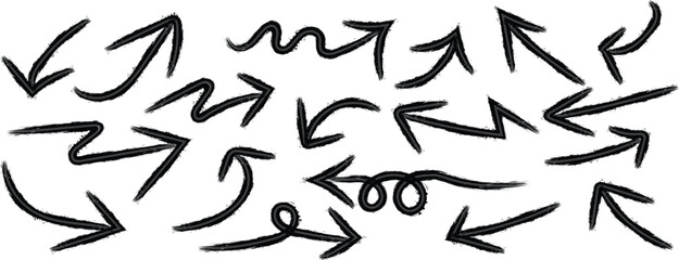 Bold Hand Drawn Brush Arrow Set with Thick Marker Texture and Rough Dry Stroke
